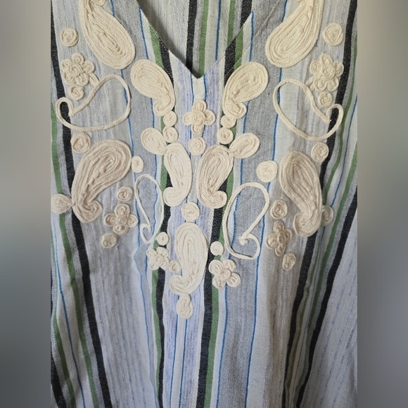 Soft Surroundings Manhattan Beach Blouse Tunic Stripe Size M Rope Embroidered - Picture 2 of 4